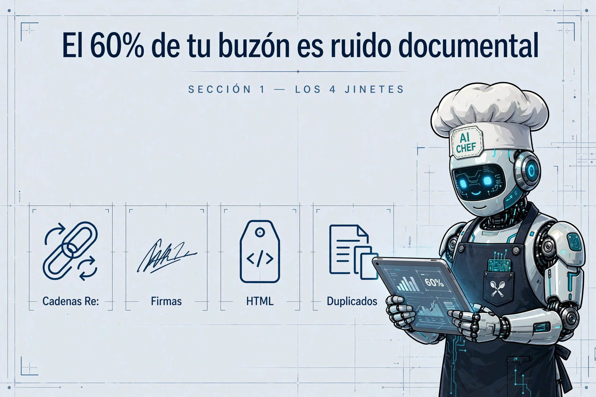 Infografía: Los 4 jinetes del ruido documental - cadenas Re:, firmas legales, HTML residual y duplicados